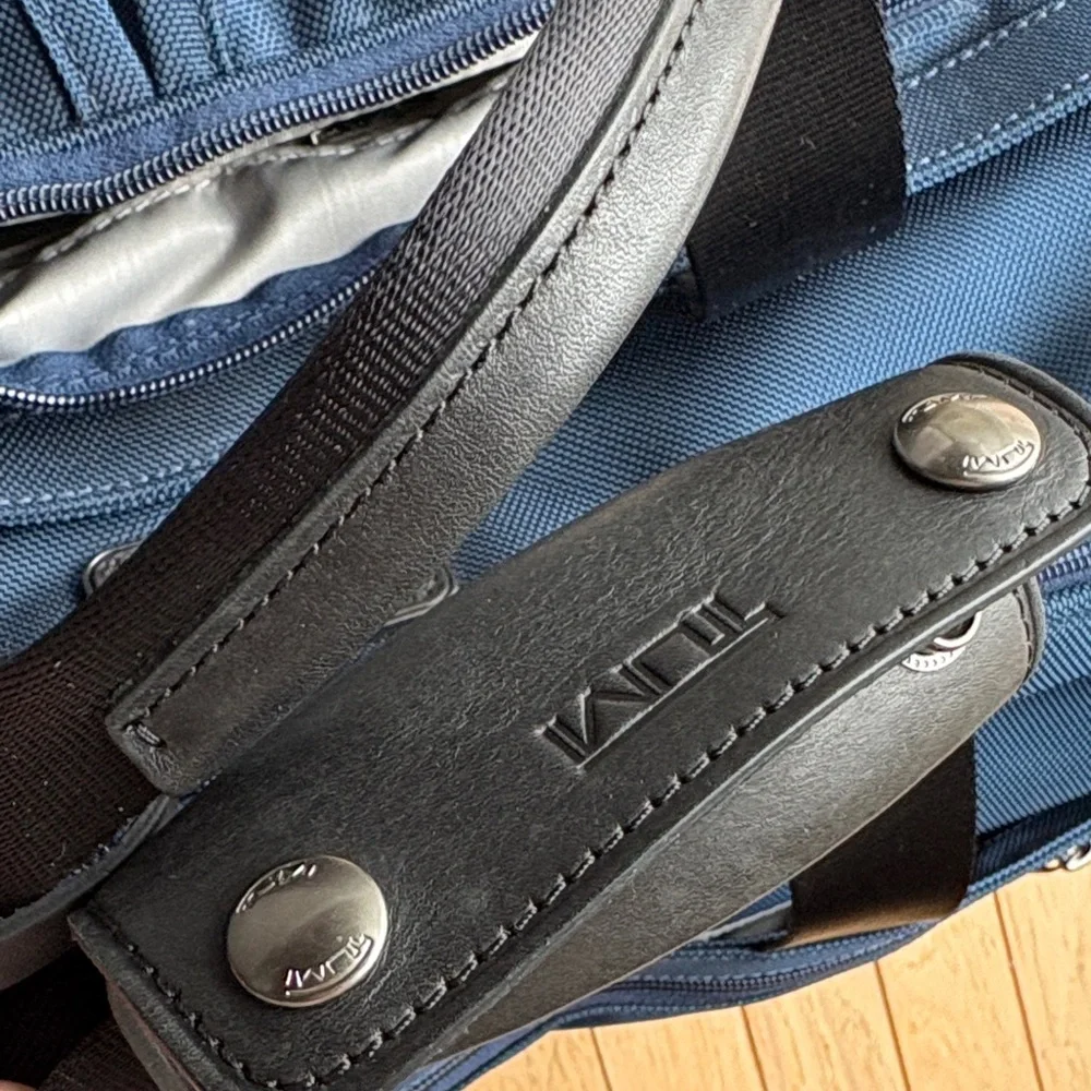 Tumi alpha deluxe carry on satchel in navy blue